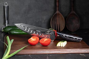 Кухонний ніж Wolfblood PRO Damast XL (33 см) з дамаської сталі 67 шарів, преміум-якість, для професійних кухарів, з дерев'яною ручкою, подарункова коробка, захист леза, сертифікований TÜV, 62 HRC