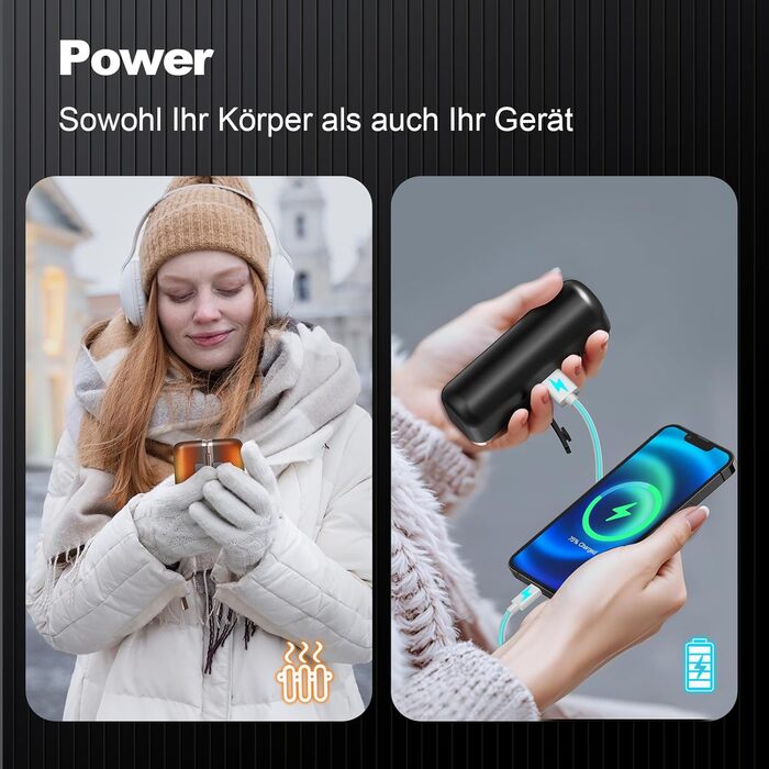 Електричний грір для рук - 10000mAh, магнітний, 2 шт., 4 режими нагріву, до 55°C, швидкий нагрів, USB power bank, чорний