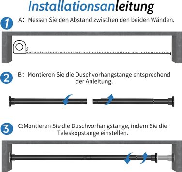 Телескопічна штанга Штора для душу без свердління, затискна штанга 70-255см, чорна