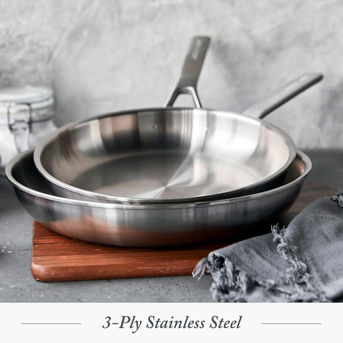 Набір сковорідок Merten & Storck з нержавіючої сталі потрійної форми (26 см і 30 см), придатний для індукції, багатошаровий, придатний для використання в духовці, сріблястий