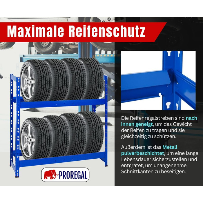 Стелаж для шин PROREGAL Tiger: 100x110x35 см, 150 кг навантаження, 8 шин, 2 рівні, блакитний