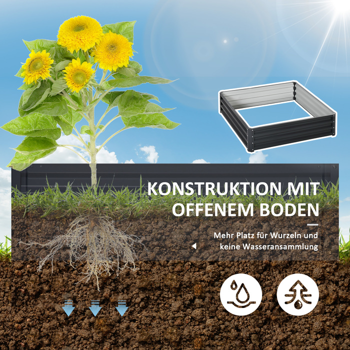 Гардiнний ящик для рослин з металевим корпусом, сірий, 120 x 120 x 30 см