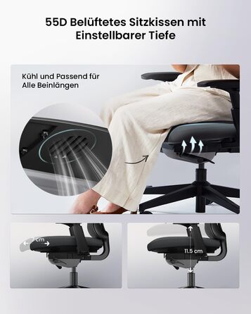 Офісний стілець ProtoArc Flexer Pro чорний з регулюванням глибини сидіння та дихаючою спинкою