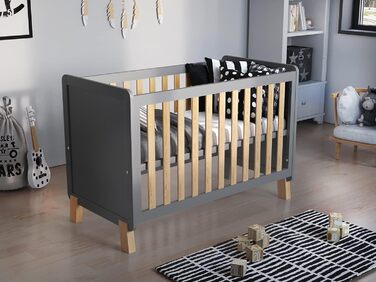 Дитяче ліжко-приліжкове Love For Sleep 120x60 з матрацом з піною Aloe Vera сірого кольору, дуб Francis. Ліжко для новонароджених, збірна конструкція, збірка за 5 хвилин.