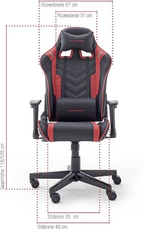 Ігрове крісло Robas Lund DX Racer Sport OK 132, чорно-червоне, регулюється по висоті, ергономічне, з функцією гойдалки