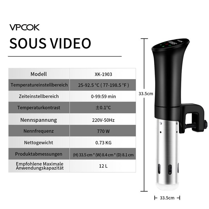 Су-від занурна циркуляція, посуд для приготування їжі, чорний. Зручний для здорового харчування, низькокалорійний