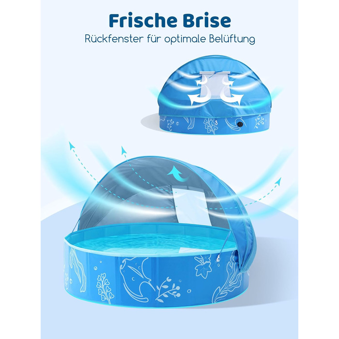 Надувне дитяче басейн з тінню 47 дюймів для пляжу, саду, дому (блакитний)