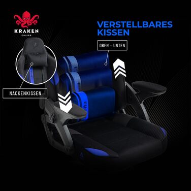 Крісло ігрове KRAKEN CHAIRS, тканинне, ергономічне, для геймерів, чорно-синій, до 130 кг