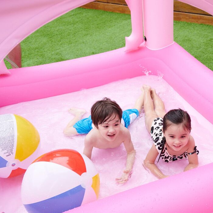 Великий садовий надувний гігантський дитячий басейн Teamson Kids зі спринклером, рожевий, замок для хлопчиків і дівчаток на відкритому повітрі, 208 x 208 x 216 см, з аксесуарами