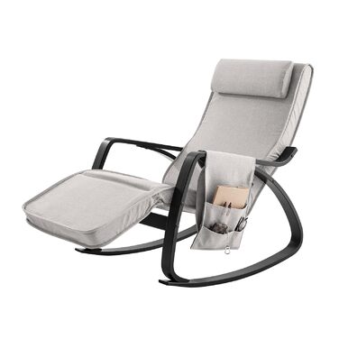 Крісло-гойдалка SoBuy з м'якою оббивкою, підголівником та регульованою підніжкою, сіре - FST20-HG