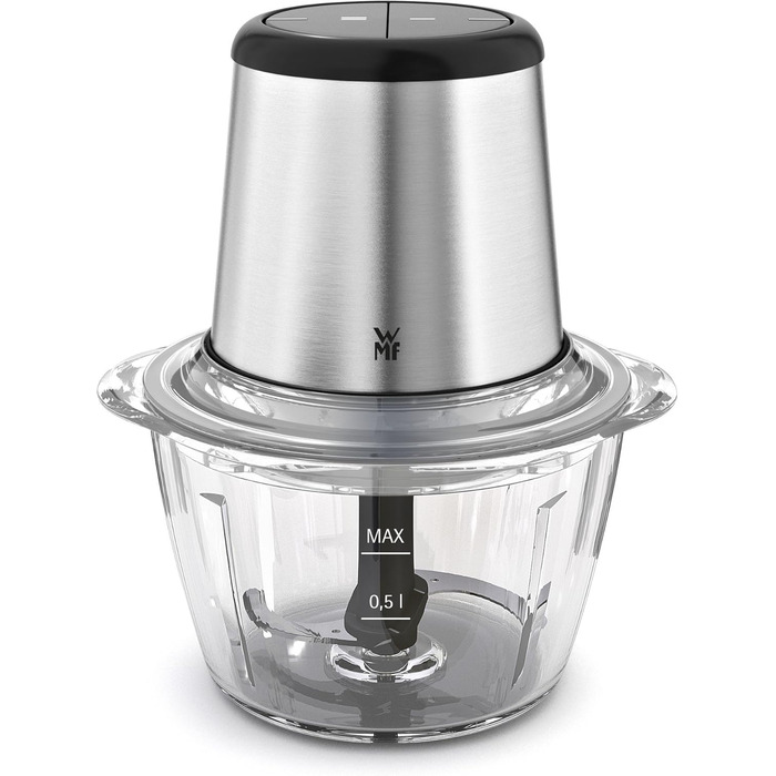 WMF Kult X Електричний подрібнювач – міні-подрібнювач та блендер з скляною чашею та лезами з нержавіючої сталі, для овочів, трав та горіхів, посудомийна машина, компактний, довговічний