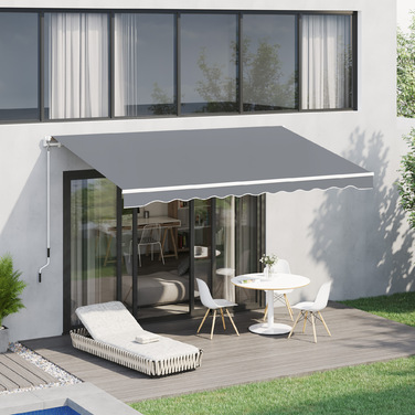 Маркіза Outsunny, 3,95 x 2,45 м, захист від сонця, в'їзна, з ручним приводом, металевий каркас, поліестер, сіра/біла
