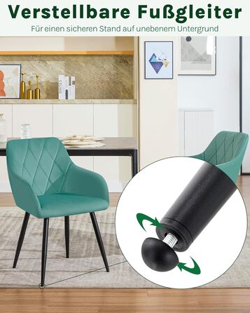 Набір обідніх стільців Woltu з підлокітниками та спинкою, для вітальні, кухні, їдальні. М'які стільці з оксамитовим покриттям, металеві ніжки, (Турквіс, 8 шт.)