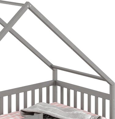 Домашнє ліжко ALVA Montessori з масиву сосни, дитяче ліжечко з дахом, вігвам-ліжко з шухлядами (сірий)