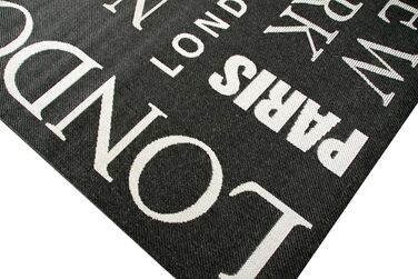 Килим мрії кухонний бігун плоский тканий килим сизаль зовнішній вигляд сучасний дизайн міста Нью-Йорк Лондон Париж Сіті в білому кольорі Розмір 80x200 см (60x110 см, чорний білий)