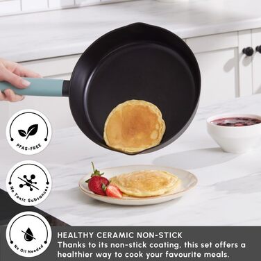 Набір кухонного посуду Karaca Fancy 7 предметів з кераміки з кришкою з скла, антипригарне покриття SwissCrystal без PFAS, включає каструлю, каструлі з кришками та сковороду