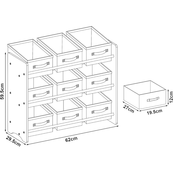Полиця для дитячої кімнати en.casa Boiro з 9 коробками для іграшок, 60 x 62 x 30 см, Aqua Dream-Motiv