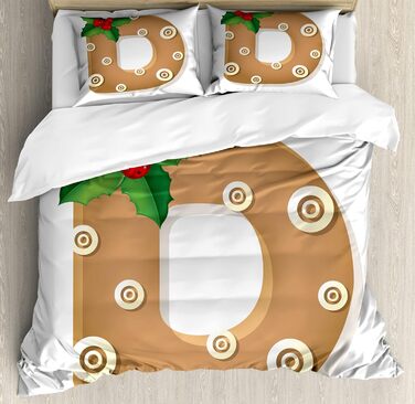Набір підковдр з різдвяним алфавітом для односпальних ліжок, смішне печиво D, захист від кліщів Allergy Friendly з наволочкою, (130 x 200 см - 70 x 50 см, імбирно-зелений і білий)