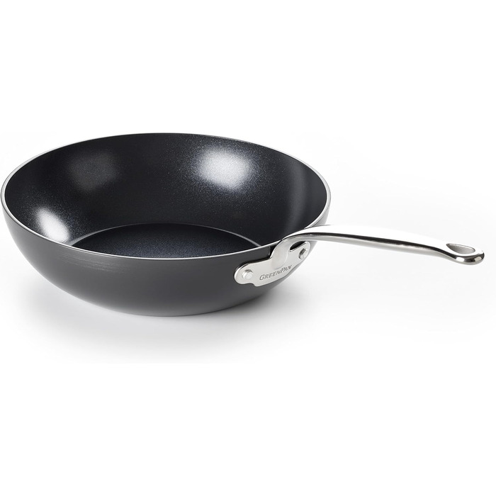 GreenPan Barcelona Wok 28 см з керамічним антипригарним покриттям, нержавіюча сталь, для індукції, сумісний з духовкою, чорний