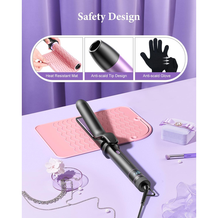 BESTOPE PRO Локкенстаб: Набір для створення локонів 5 в 1 з плойкою, термощіткою, 3 локонами (9mm-25mm) для великих локонів, 13 температур, керлером з термозахистом. Матова поверхня, рукавичка, затискач. Колір: Північне сяйво (Lila)