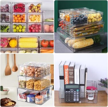 Набір контейнерів для холодильника 14шт. з кришкою та підставкою для посуду, прозорі, стекувальні. Організація та зберігання в холодильнику