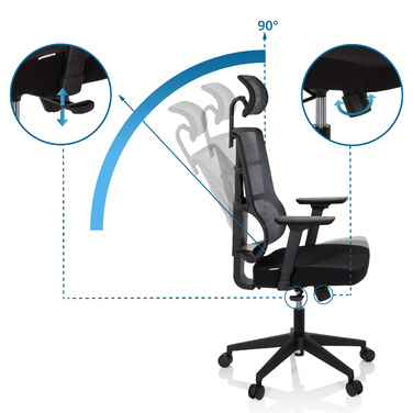 Офісне крісло / Крісло на коліщатках SPINIO PRO з сітчастою/тканинною оббивкою, чорного кольору, hjh OFFICE