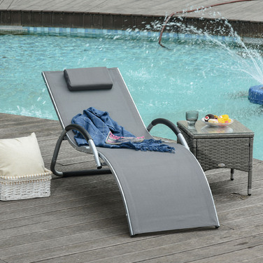 Outsunny Садові шезлонги з подушками Шезлонг Relax Lounger ергономічний алюмінієвий Texteline сірий 160 x 60 x 65 см | Аосом