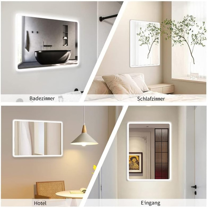 LED дзеркало для ванної кімнати 40x60 см з підсвічуванням, холодне біле світло 6500K, прямокутне, для монтажу на стіну