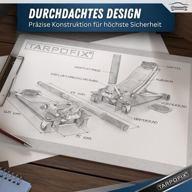 Гідравлічний домкрат Tarpofix® для автомобілів (3т, 85-475мм), низькопрофільний, помаранчевий - Преміум якість