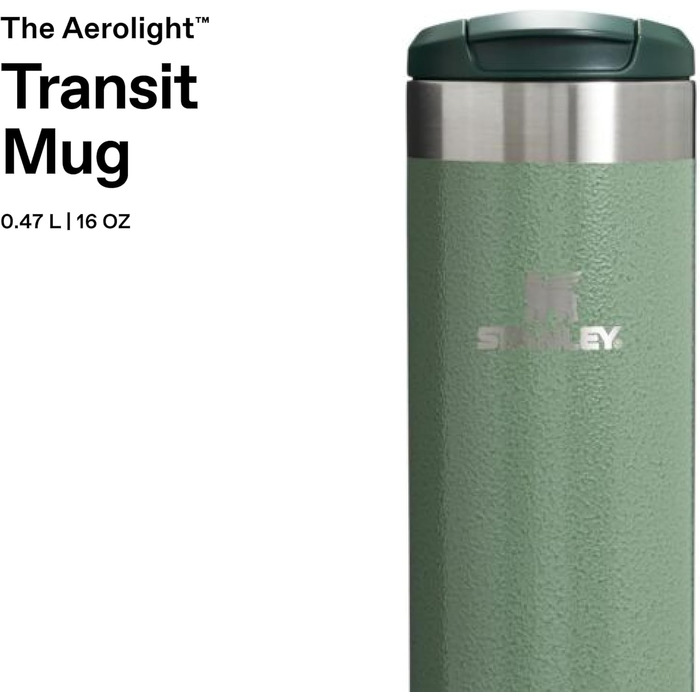 Термокружка Stanley Aerolight Transit 0.47L Hammertone Green - Збереження тепла до 6 годин, миється в посудомийній машині, для кави з собою, витримує протікання, сумісна з автомобільними тримачами