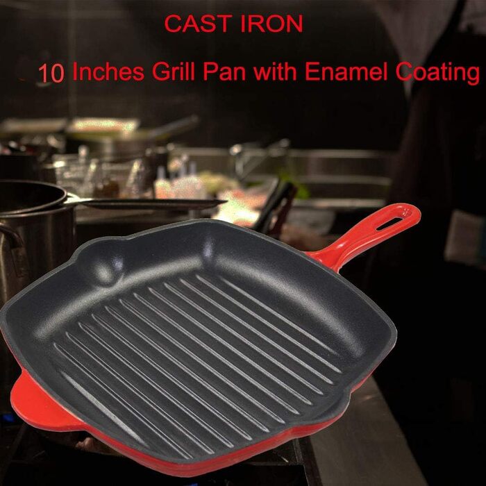 Сковорода-гриль квадратна La Cuisine 25 см з емальованого чавуну, червона емаль зовні, чорна емаль всередині