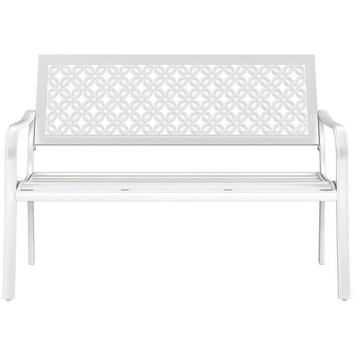 Металева лавка Grand Patio для саду, парку, балкону. Лавка з підлокітниками та спинкою, стиль ретро, міцний метал та чавун, на 2-3 особи. Білий колір, вінтажний стиль.
