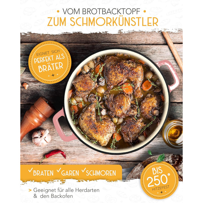 Форма для випікання хліба з чавуну з кришкою Krustenzauber - 28 см, рожева, 4.7л