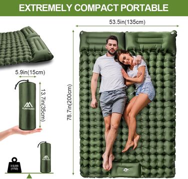 Спальний килимок Flintronic Camping Self Inflating за допомогою насоса для ножного преса, водонепроникний спальний килимок товщиною 10 см з подушкою, відкритий надувний надувний матрац, складний килимок для сну на відкритому повітрі, кемпінг (зелений)