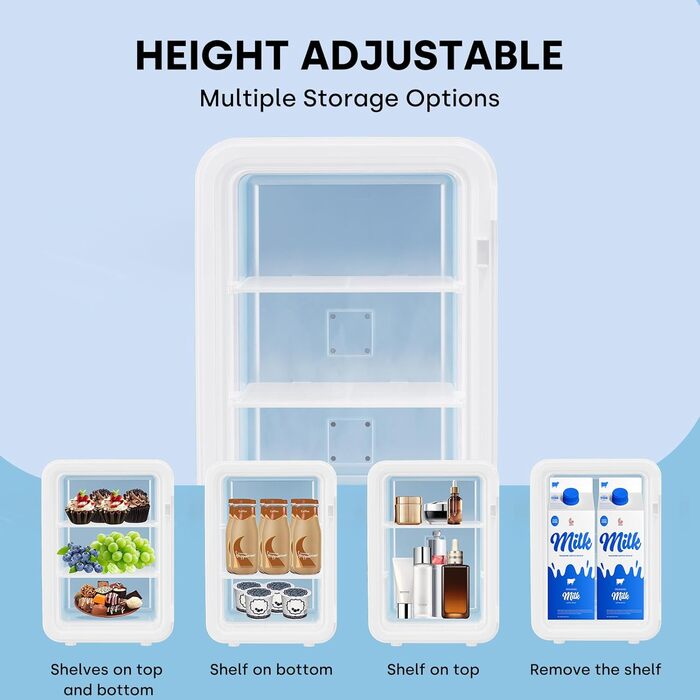 Mini холодильник Enventor 10L: тихий, з подвійним охолодженням, 12V/220V, для авто, кімнати, офісу (білий)