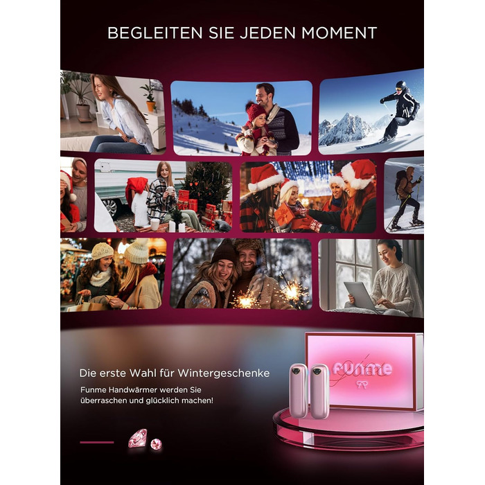 Електричні грілки для рук Funme® OT95 (Рожеве золото) 10000mAh - 2 шт. USB Powerbank, 60°C, для жінок, ідеальні для активного відпочинку