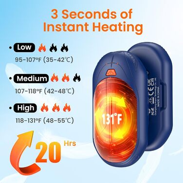Електричні грілки для рук USB, 2 шт. - багаторазові, 3 режими нагріву, 20 годин роботи, для кемпінгу та відпочинку на природі. Кольори: блакитний