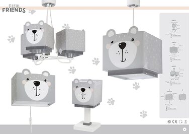 Дитячий настінний світильник Dalber, настінний світильник для дітей, маленький плюшевий ведмедик, тварини, сірий