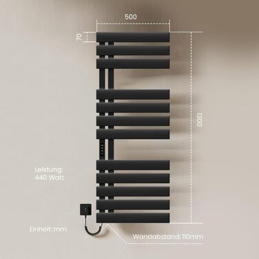Електричний рушникосушар EMKE з Wi-Fi, 1000 x 500 мм, 320W, чорний (правий)