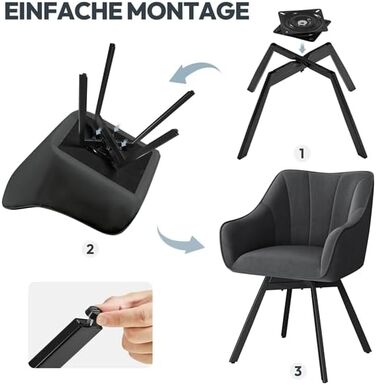 Крісло Yaheetech для кухні/їдальні/вітальні, обертається на 360°, з підлокітниками та металевими ніжками, темно-сірий, комплект з 4 шт.