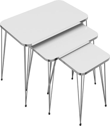 Набір приставних столів Набір гніздових столів Rudkøbing з 3 столів для вітальні з чорним мармуром з квадратною верхньою шпилькою Металевий золотий диванний стіл (білий / сріблястий)