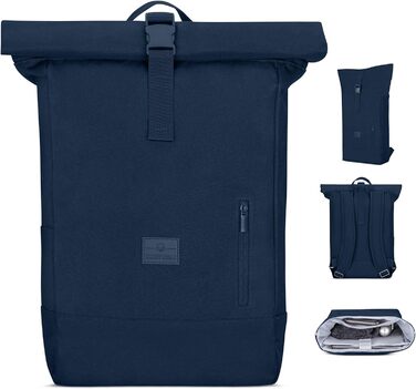 Рюкзак Johnny Urban Rolltop для жінок і чоловіків - Robin Large - Денний рюкзак з відділенням для ноутбука 16 дюймів - Перероблений ПЕТ - 18-22 л - Водовідштовхувальний (одного розміру, темно-синій)