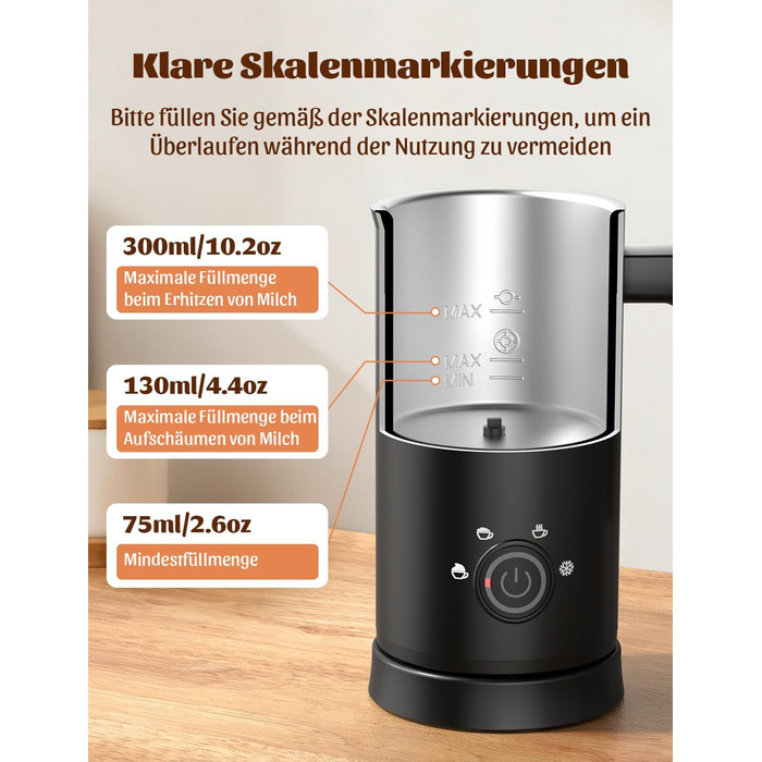 Електричний спінювач молока YISSVIC 4-в-1: автоматичний, 500W, антипригарне покриття, для капучіно, лате, макіато