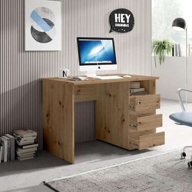 Письмовий стіл з висувними ящиками, - Офісний стіл Комп'ютерний стіл для домашнього офісу з місцем для зберігання та відкритим відсіком для зберігання - 110 x 75 x 65 см (Ш/В/Г) (ширина 110 см, дуб Ремісник), 1