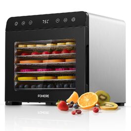 Електричний дегідратор FOHERE з нержавіючої сталі, 650W, 8 ярусів, таймер 48h, 35-75°C - для овочів, м'яса, трав, здорових перекусів та кемпінгу