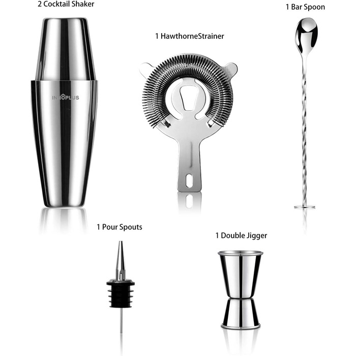 Набір шейкерів для коктейлів, преміальний бостонський шейкер 800 мл 600 мл, нержавіюча сталь, подарунковий набір аксесуарів для бармена з 6 предметів