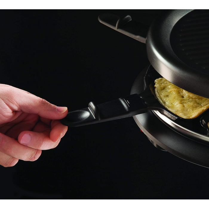 Гриль Ракулет Russell Hobbs 8 осіб з 8 сковородами та дерев'яним шпателем, 2 грильні поверхні: з натурального каменю з канавкою для соку та антипригарне поворотне решітка/тепаньякі, гриль для піци, 26280-56 (Raclette oval)