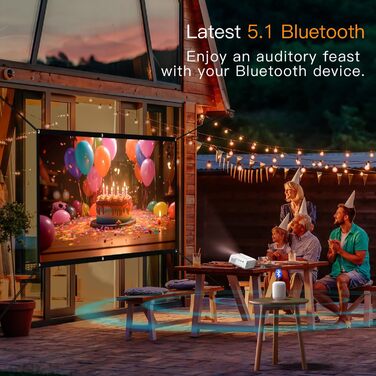 Портативний проєктор Smart Mini Beamer 4k з автофокусом та корекцією трапецеїдальних спотворень, 28000 люмен, WiFi6, Bluetooth, Full HD 1080P, 210° оберт, для домашнього кінотеатру та використання на відкритому повітрі (сумісний з Netflix та Dolby Audio, 