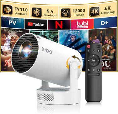 Портативний проєктор Xgody Gimbal 3: 720P HD, 4K/1080P, 12000 Люмен, Android 11.0, WiFi 6, Bluetooth, Auto Keystone, для домашнього кінотеатру