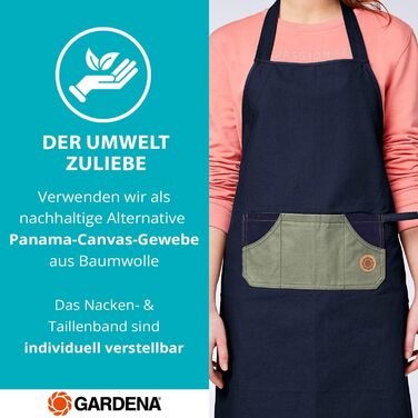 Садовий фартух GARDENA 100 бавовна I водовідштовхувальний I регульований та з кишенями I функція сумки для збору I також ідеально підходить як фартух для барбекю та кухонний фартух
